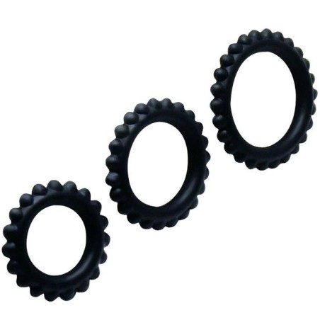 BAILE - TITAN SET 3 PCS COCK RING BLACK 2.8 2.4 1.9 CM
