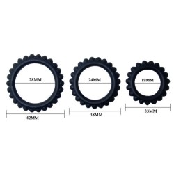 BAILE - TITAN SET 3 PCS COCK RING BLACK 2.8 2.4 1.9 CM