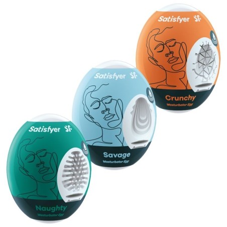 SATISFYER - 3 HUEVOS MASTURBADORES NAUGHTY, SAVAGE and CRUNCHY