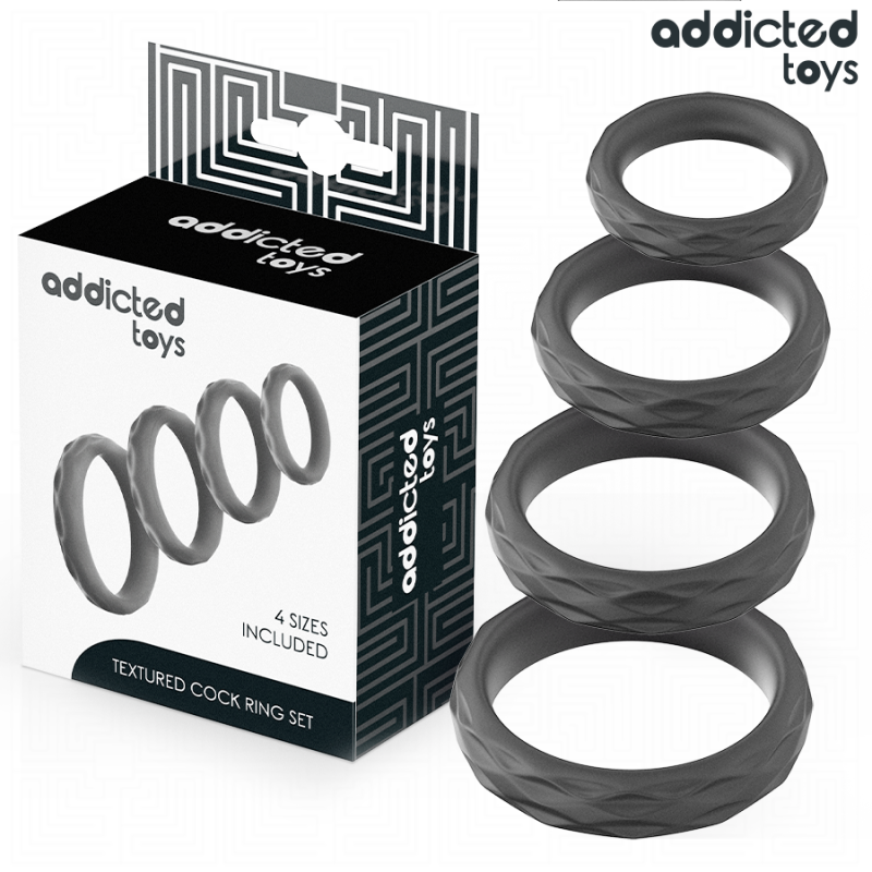 ADDICTED TOYS - SET ANILLOS PENE TEXTURIZADOS 4 TAMAÑOS