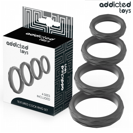 ADDICTED TOYS - SET ANILLOS PENE TEXTURIZADOS 4 TAMAÑOS