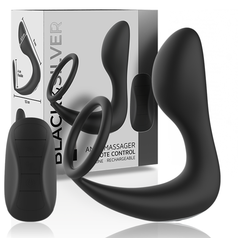 BLACKandSILVER - MASAJEADOR ANAL CONTROL REMOTO SILICONA RECARGABLE NEGRO