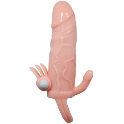 BAILE - BRAVE MAN FUNDA PENE ANAL Y CLÍTORIS VIBRADOR 16.5 CM NATURAL
