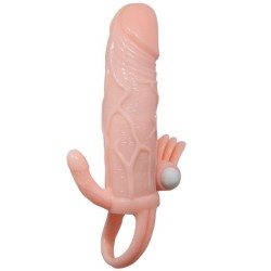 BAILE - BRAVE MAN FUNDA PENE ANAL Y CLÍTORIS VIBRADOR 16.5 CM NATURAL