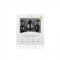 Set 3 Plug Anal con Cristal Silicona Negro