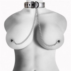 Collar con Cadena Pinzas para Pezones  Plateado