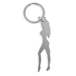 DIABLO PICANTE - LLAVERO CON SILUETA DE MUJER COLOR PLATA CON ABRIDOR DE CERVEZA